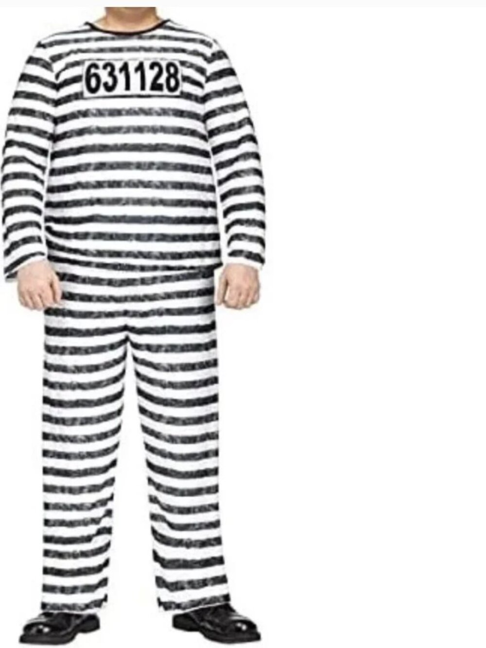 Convict Prisoner Halloween Costume OS Jailbird 3 Pc Black White Party Mens Adult